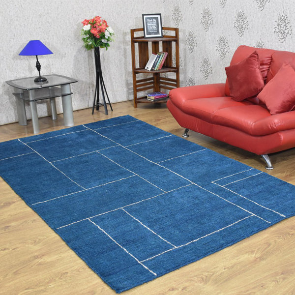 Latitude Run® Zhayne Handmade HandKnotted Wool Blue/Beige Rug Wayfair